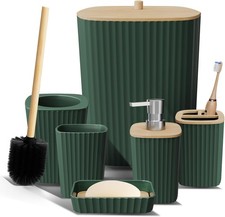 6PC Hunter Green Bathroom Accessories Set Trash Can Toilet Brush Soap Dispenser