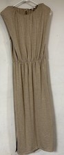 Wayf Beige Sleeveless Maxi Dress Shoulder Pads Side Slits Elastic Waist Sz S