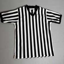 Vtg Majestic Referee Jersey Shirt V-Neck Large Short Sleeve Made in USA Zebra