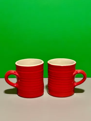 Vintage HALL # 2648 ~ 2 Ceramic Cup Mug for Tea or Coffee Chinese Red RARE FIND