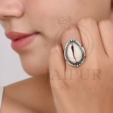 925 Solid Sterling Silver Ring Natural Cowrie Shell Gemstone Cowry Shell JSR06