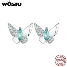 Wostu S925 Sterling Silver Simple Green Butterfly Stud Earrings Jewelry Women