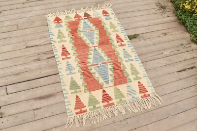 Türkischer Vintage Teppich 31 Zoll x 47 Zoll Handgewebt Kayseri Kelim 79 x 12...