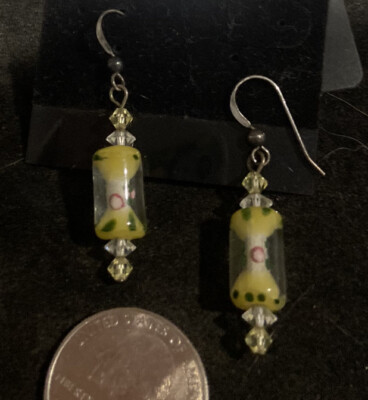 Sterling Silber Handwerk gelb weiß Blume Rose Glas Kristall Perlen Ohrringe