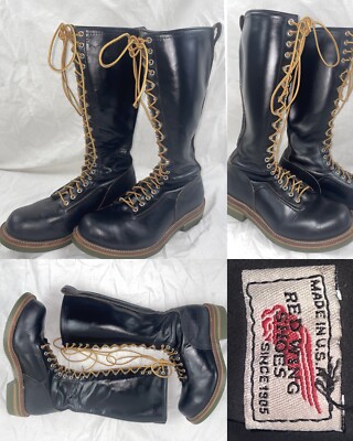 VTG 11 RED WING 45104 BLACK TALL LINEMAN LOGGER LACE UP USA GREEN