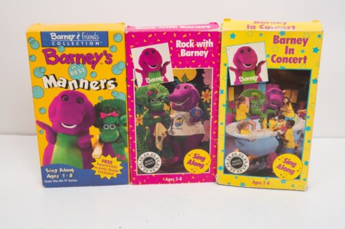 Barney VHS Tape Lot of 3 Best Manners Rock with Barney & Barney In Concert