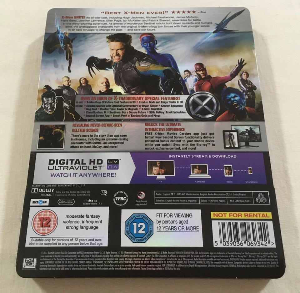 X-Men Days of Future Past 3D (2014) - HMV 2-Disc Set Limited Steelbook Blu-Ray - Image 2 of 4