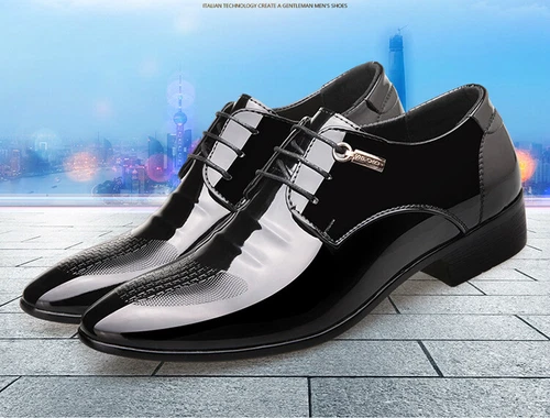 Mens Patent Leather Shoes Lined Formal Wedding Dress Suit Oxfords Lace Up Shoes - Bild 7 von 12