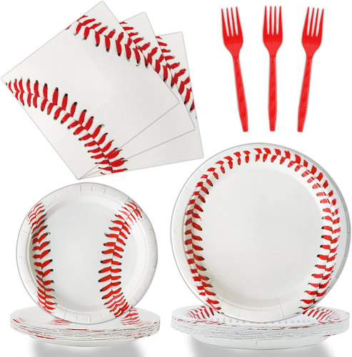 96 Pcs Baseball Party Supplies Bundle Paper Plates Napkins Baseballs Party Birth
