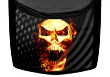 Modern Black Grey US Flag American Truck Hood Wrap Vinyl Car Decal Graphic Skull