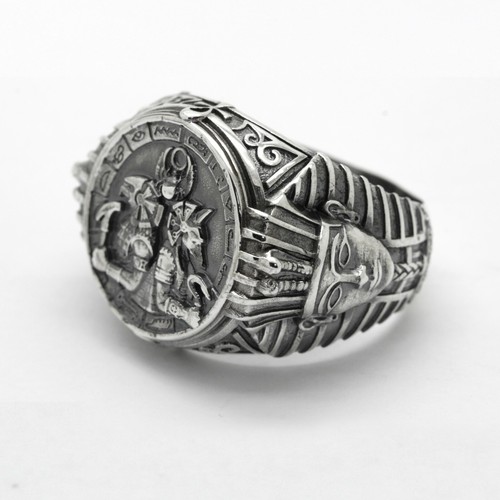 Götter Ägyptens, Horus, Anubis, Osiris, Herren rundes Oberteil Ring Sterlingsilber 925 - Bild 8 von 12