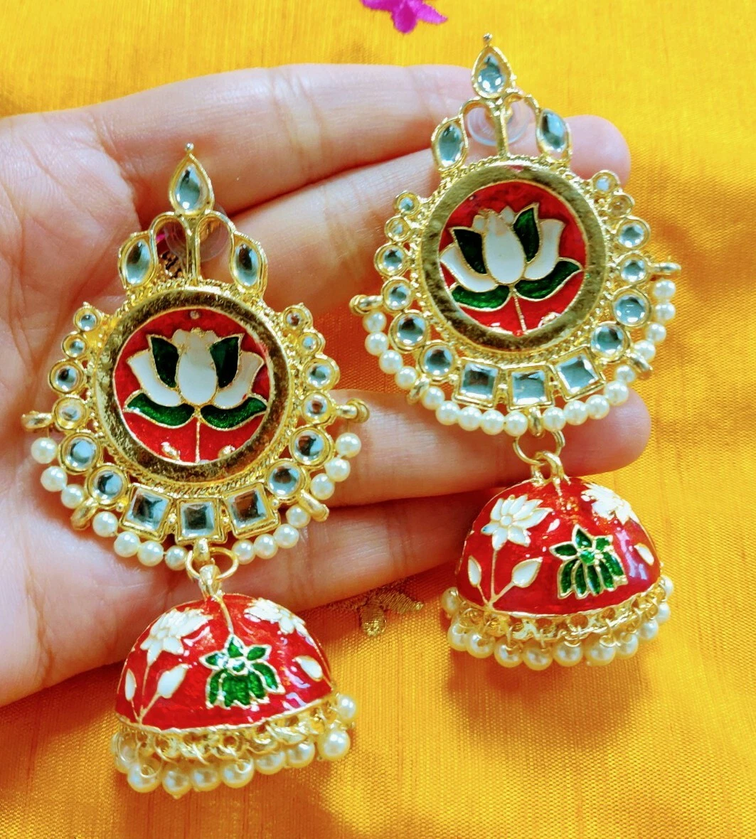 Red Beads Jhumka Earrings Set, Indian Earrings Big Jhumka Pearls Jewelry  Jewellery Perfect Valentine Gift Her Bridal Wedding Engagement - Etsy