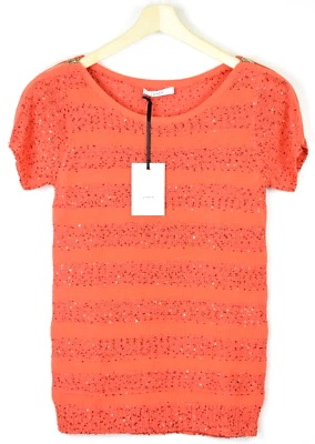 T-Shirt ZAPA Femme SMALL Tricoté Sequins Épaules Zip Manches Courtes - Photo 1/4