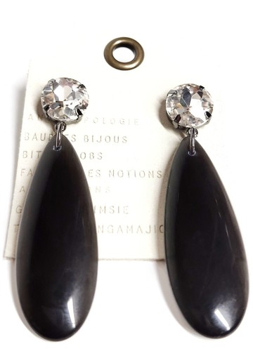 Anthropologie Oval Resin Crystal Dangle Earring Black Multi Cubic Zirconia NWT - Picture 10 of 13