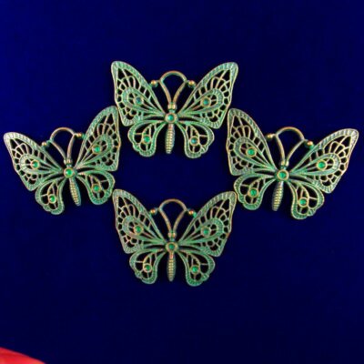 4Pcs 48x38x2mm Carved Brass Bronze Butterfly Pendant Bead YJ7PJ