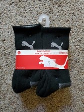 PUMA 6 Pair Of Boys Black Sport Lifestyle Socks, Youth Size 7-8.5 M, NWT New