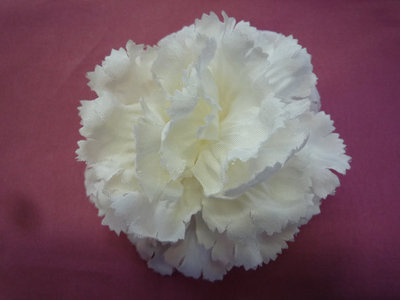 M&S Schmalberg 3.5'' Carnation Flower Pin - Light Ivory Silk Fabric - Made in USA