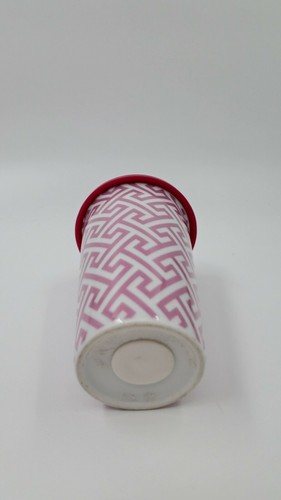 pink geometric ceramic tumbler with lid no logo 6" tall coffee tea drink - Picture 8 of 12