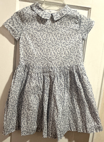 Jacadi Paris Peter Pan Collar Pleated waist fully lined blue floral Sz 10 Year