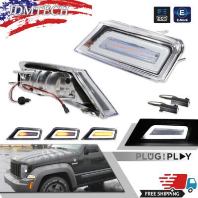 For 08-12 Jeep Liberty Clear Switchback LED Turn Signal Blinker Corner Lights 2X