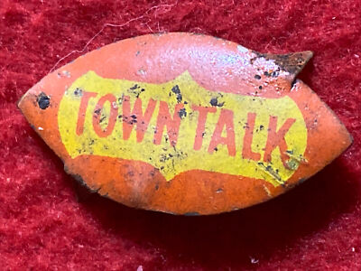 Vintage 1880's Tin Tobacco Tag - Town Talk - Red Yellow