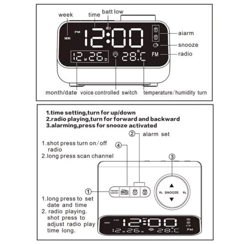 LED Digital Wecker Uhr Tisch Elektronische Tischuhren USB Wake Up FM - Bild 3 von 3