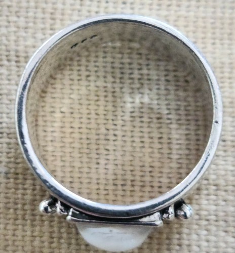 Square Silver w/Opal Gemstone ~ Women's Size 8 ~ Wide Band Ring - Picture 5 of 9