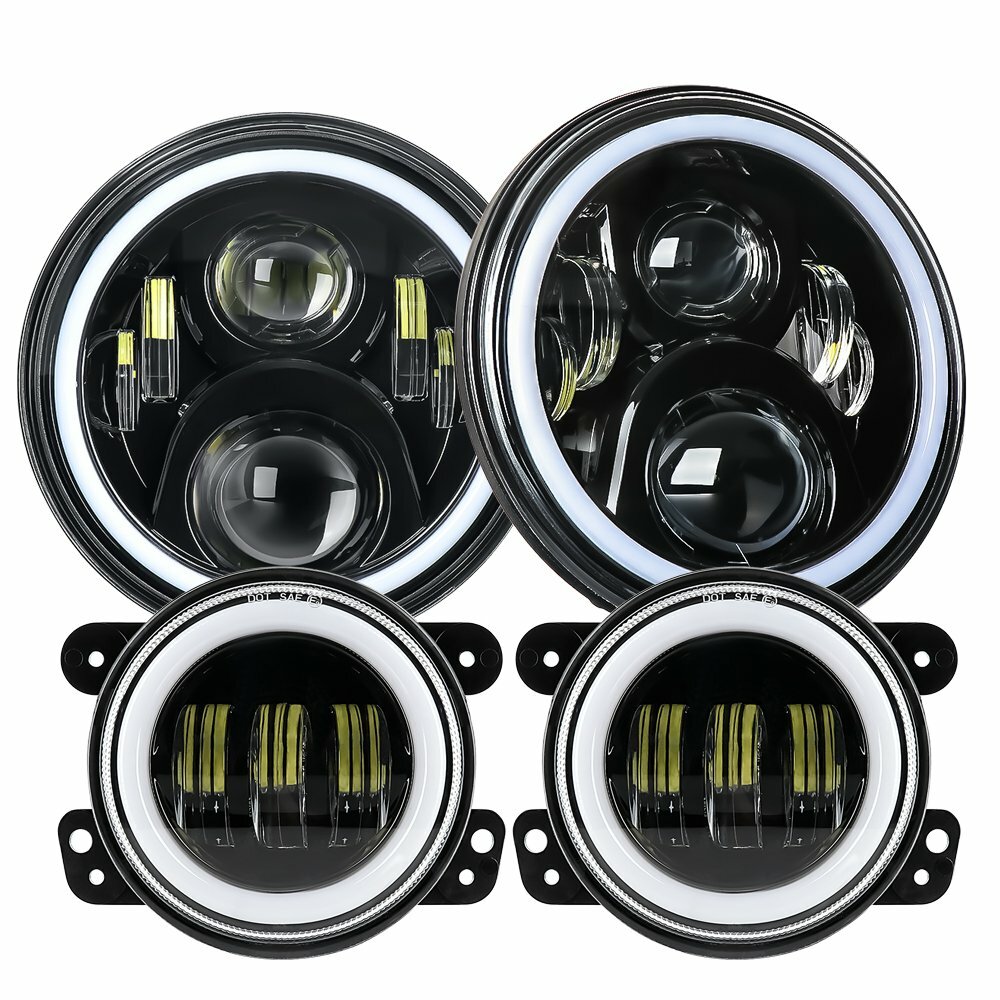 RGB LED Headlights & Fog Lights Combo For Jeep Wrangler JK/JKU 2007-2017 - 7" & 4" Kit