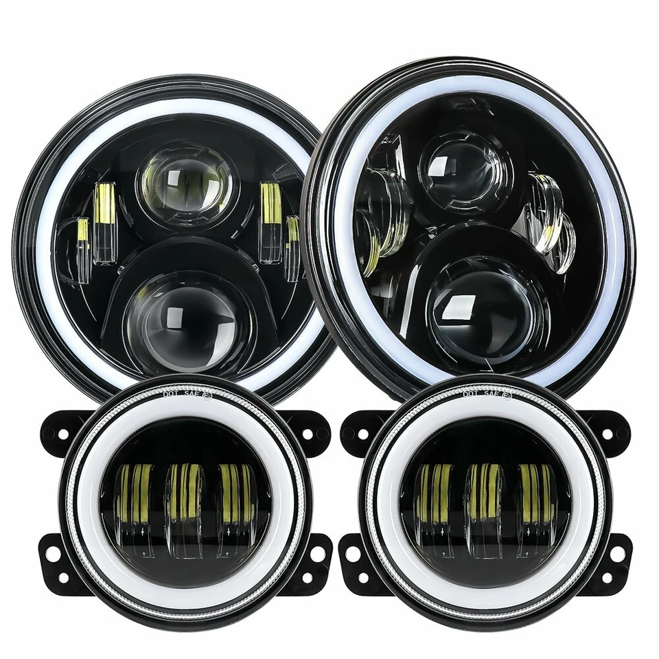 2X Faros LED RGB de 7'' + 4 '' Luces antiniebla LED DRL para Jeep Wrangler JK TJ LJ Foto 2 de 4