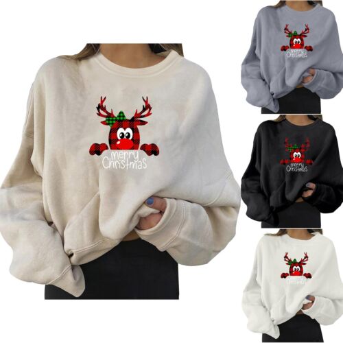 Women Christmas Graphic Sweatshirt Casual O Neck Pullover Loose Shirt Tops