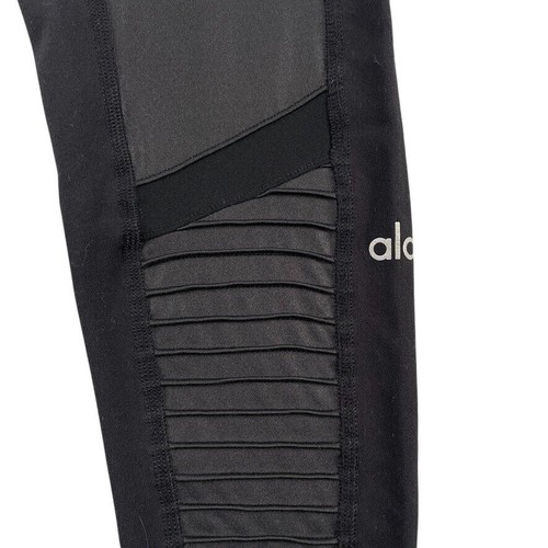 Alo Yoga Moto Leggings Women's Size XS Black Ribbed Panel High Waist Stretch EUC - Picture 4 of 10