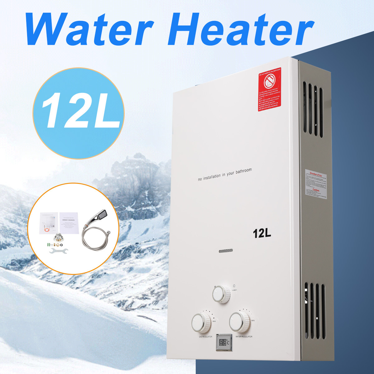 12L Portable Gas Hot Water Heater Shower Boiler Camping LPG