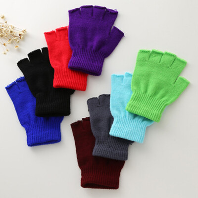 Women Girls Winter Warm Knit Knitted Casual Gloves Stretch One Size Solid Colors