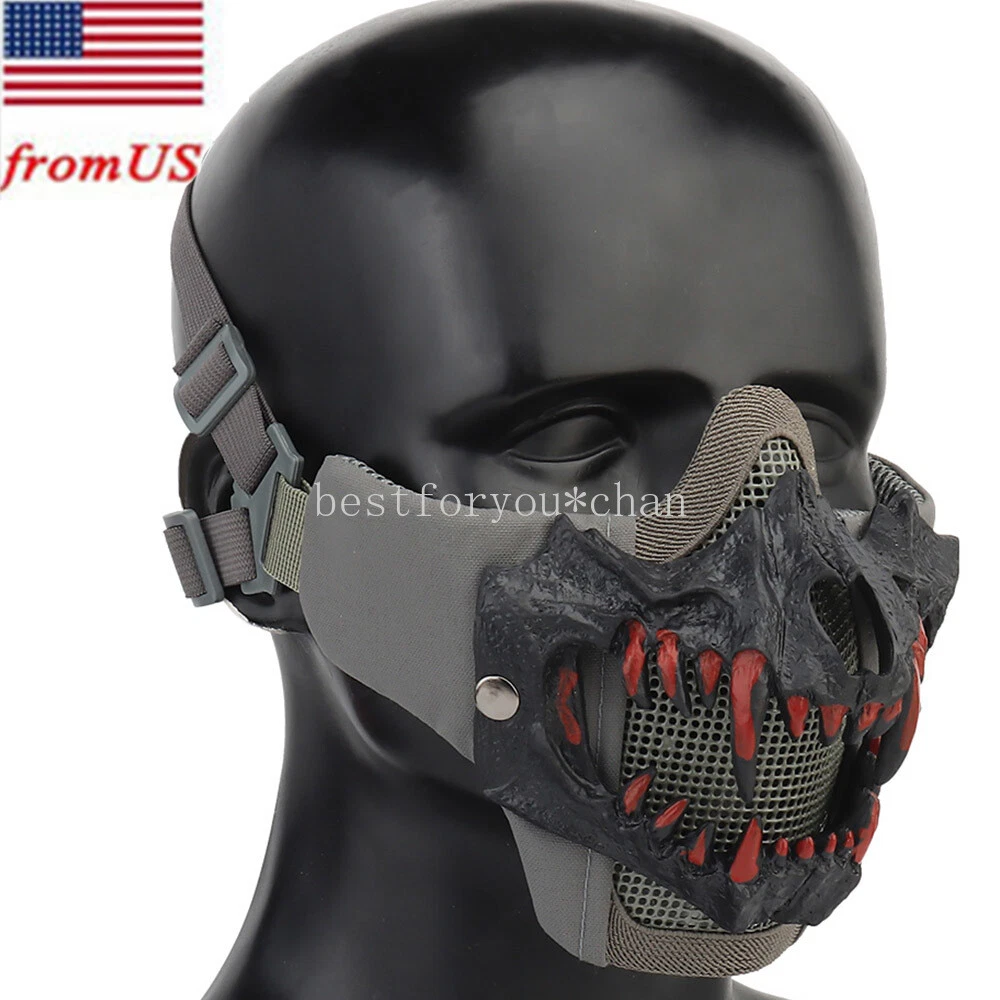 Tactical Airsoft Mask Half Face Halloween Wargame Hunting Skull Upgrade