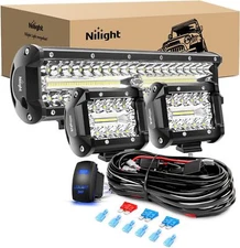 Nilight LED Light Bar 2Pcs 12 Inch Triple Row Flood Spot Combo Driving Lights