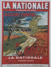 "LA NATIONALE contre LA HAIL" original canvas poster Litho 40s 62x83cm