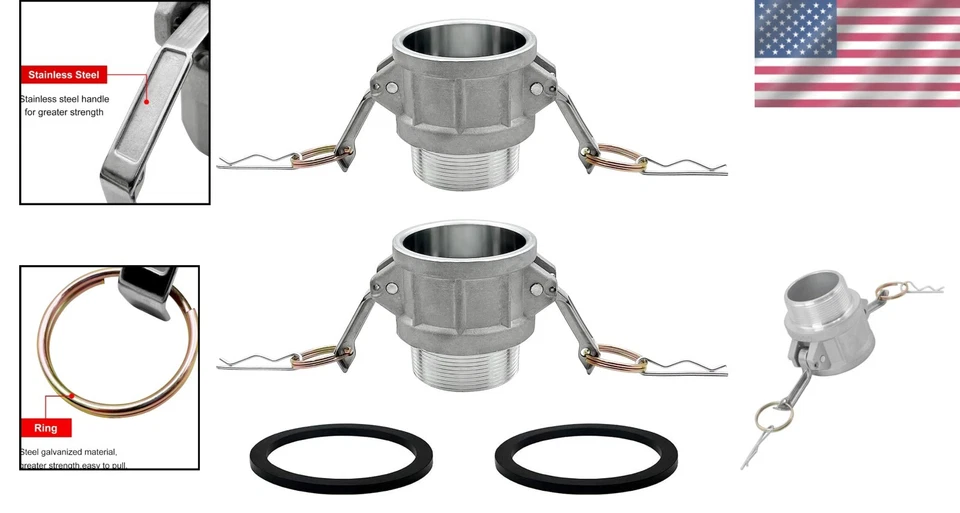 Type B Aluminum Cam and Groove Fitting Set, 4" Plug x 4” NPT - Image 2 of 4