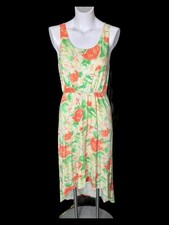 Alice & Olivia Green Orange Floral Maxi Asymmetrical Dress Sz 6 Jersey Hi Low