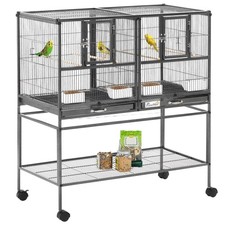 PawHut Divided Breeder Bird Cage with Rolling Stand Removable Metal Tray, Sto...