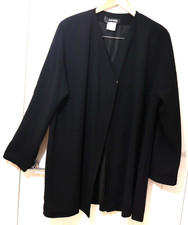 JEAN MUIR 100% Wool Black Long Edge to Edge long Sleeve Pockets Lined JACKET 20