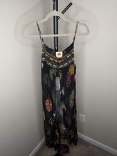 Farm Rio Silky Black Multicolor Abstract Maxi Duster Tunic Tank Top Size XS 