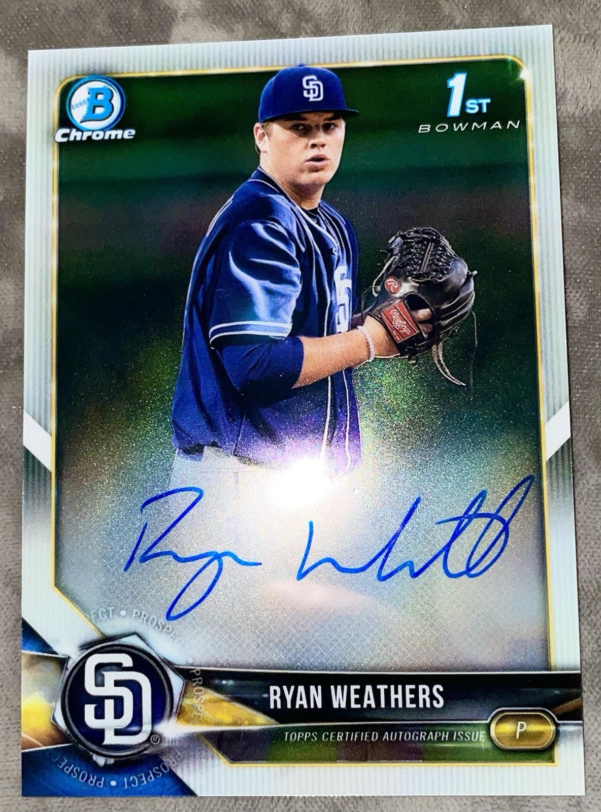 2018 Bowman Chrome Draft Yankees Pitcher Ryan Weathers 1st RC Rookie Auto MINT!