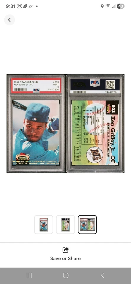 1992 Topps Stadium Club - выбор членов Ken Griffey Jr #603 - Изображение 3 из 3