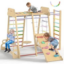 Upgraded Indoor Playground 9-in-1 Jungle Gym Kids Climbing Toys, Montessori P...