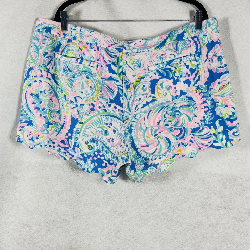 Shorts feminino Lilly Pulitzer Buttercup 16 azul rosa bainha vieira paisley - Imagem 4 de 4