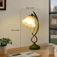 Table Lamp Flower Shape Glass Bedside Desk Light Fixture Green Reading Lamp