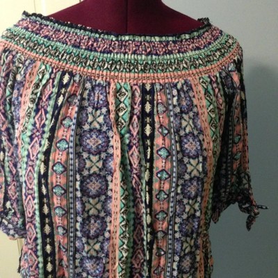 NO BOUNDARIES LADIES SIZE L MULTI-COLORED PULLOVER TOP 1/2 SLEEVES BLOUSE