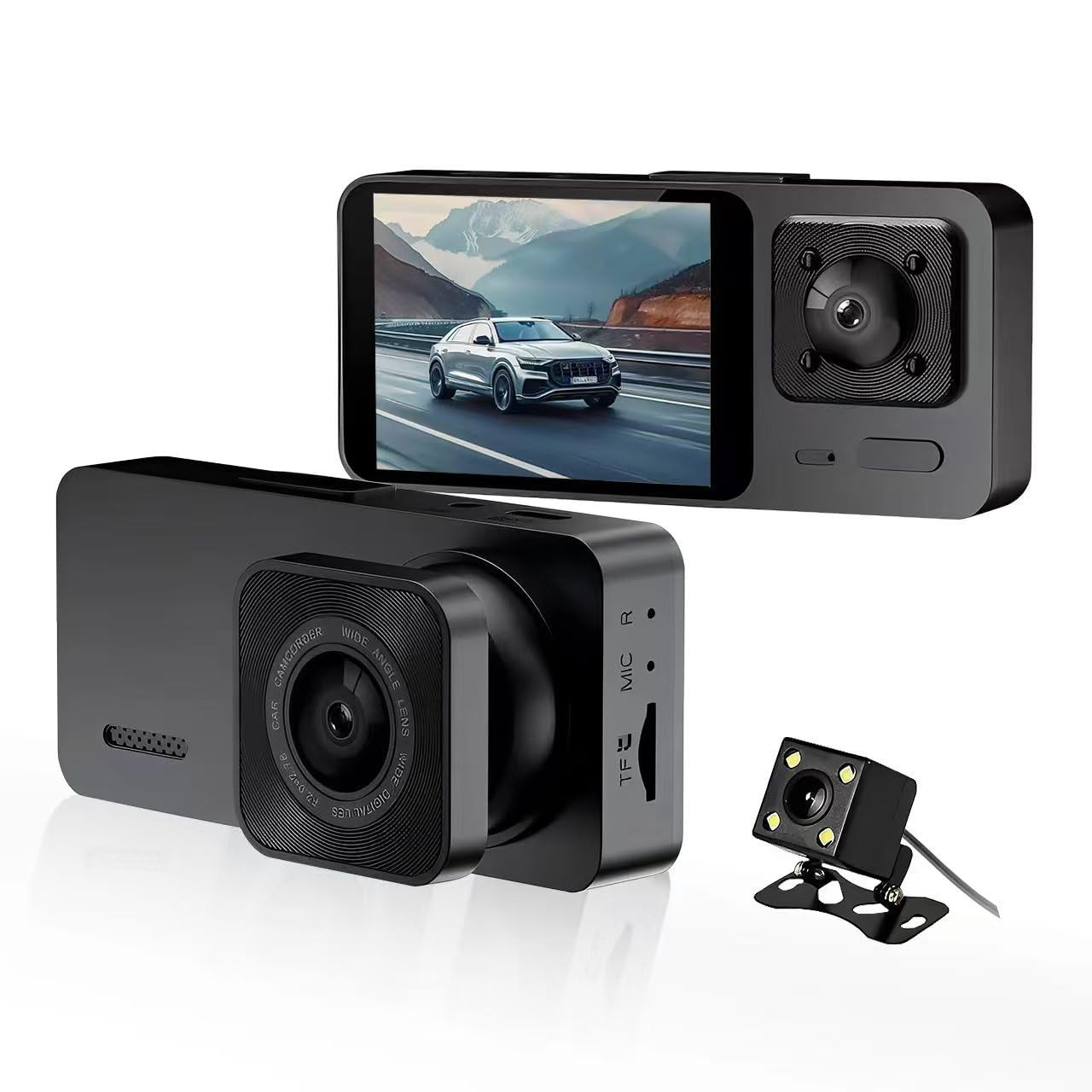 3 Channel Dash Cam with Front and Rear 1080P Triple Lens Recording-image