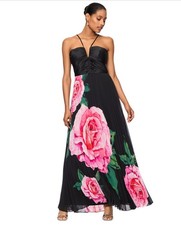 Xscape Women's Pebble Accordion Pleated Evening Gown Satin Long Dress Black Sz 8