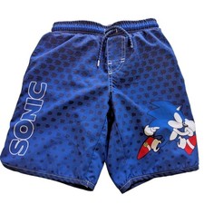 Sonic The Hedgehog Boys Swim Shorts Trunks Blue Lined Pocket Swimwear Size 6/7